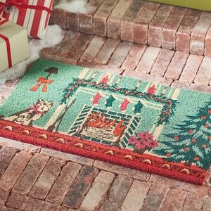 Anthropologie Hearth Coir Holiday Dog Doormat